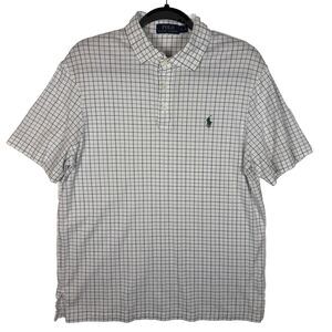 Polo Ralph Lauren Mens Large White Check Green Pony Stretch Knit Short Sleeve